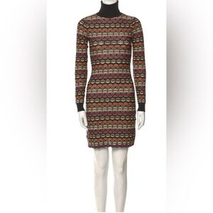 M Missoni Long Stretch Knit Bodycon Dress Short 6 Multi Geometric Retro Party